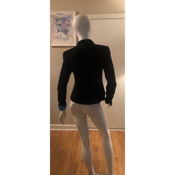 VINTAGE STUNNING CHRISTIAN DIOR BLACK & BLUE BLAZER SILK TRIM FRONT US SIZE 4P - Picture 8 of 11